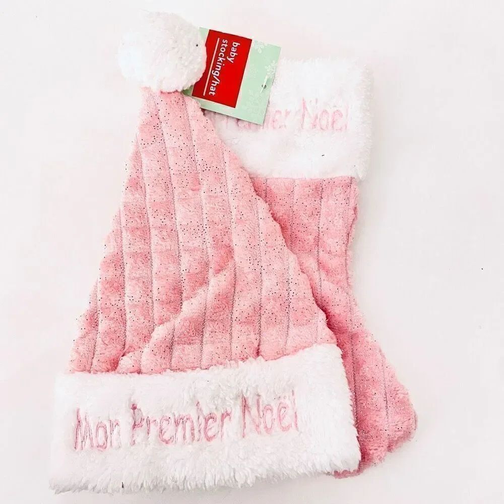 NWT Baby Girl Pink Stocking/Hat Set My First Christmas French Mon Premier Noel